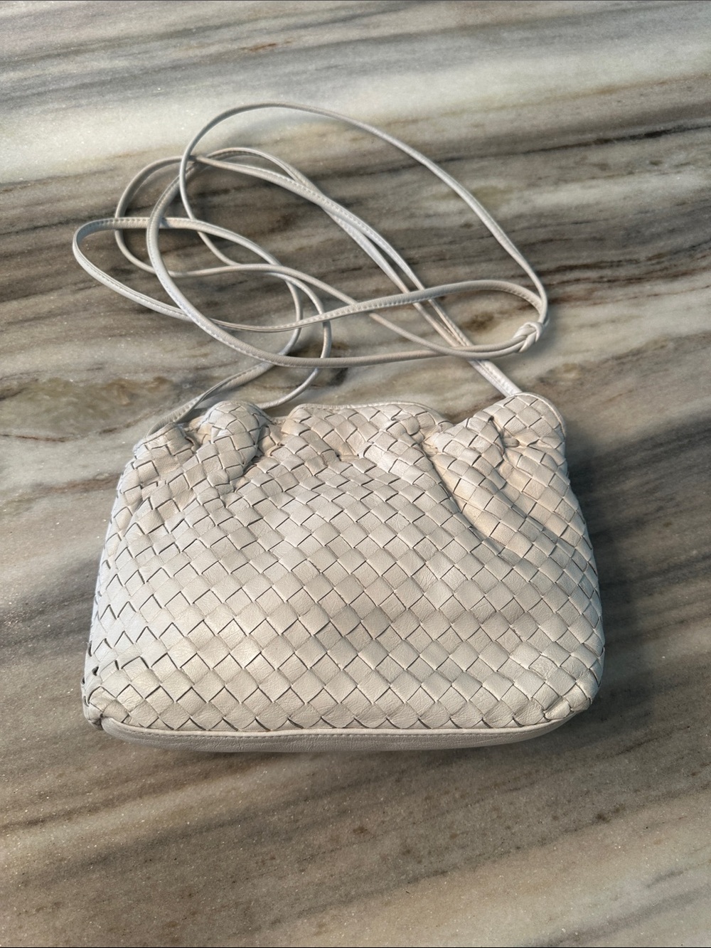 Woven leather crossbody bag -BOTTEGA’s younger , less expensive  sister 😊